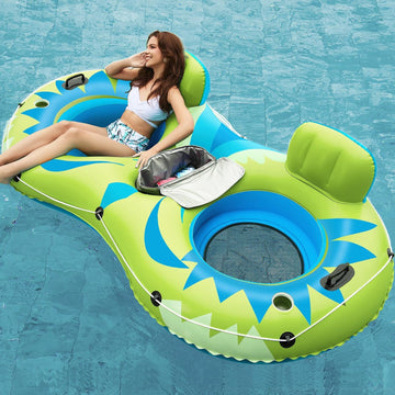 Jasonwell Inflatable River Tube Float - 2 Person Heavy Duty Pool Float With Removable Cooler, Lake Water Tubes for Floating, Raft Lounge Floatie With 2 Cup Holders for Adults